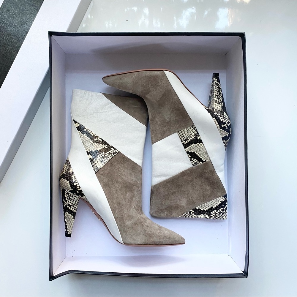 NWOB Aquazzura Calder 85 Patchwork Suede Leather And Ankle Boots Sz 37.5